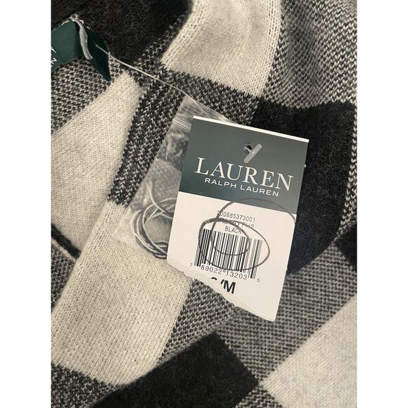 Lauren Ralph Lauren Women’s Black/White Plaid Wool Poncho S/M Old Money - Picture 3 of 5